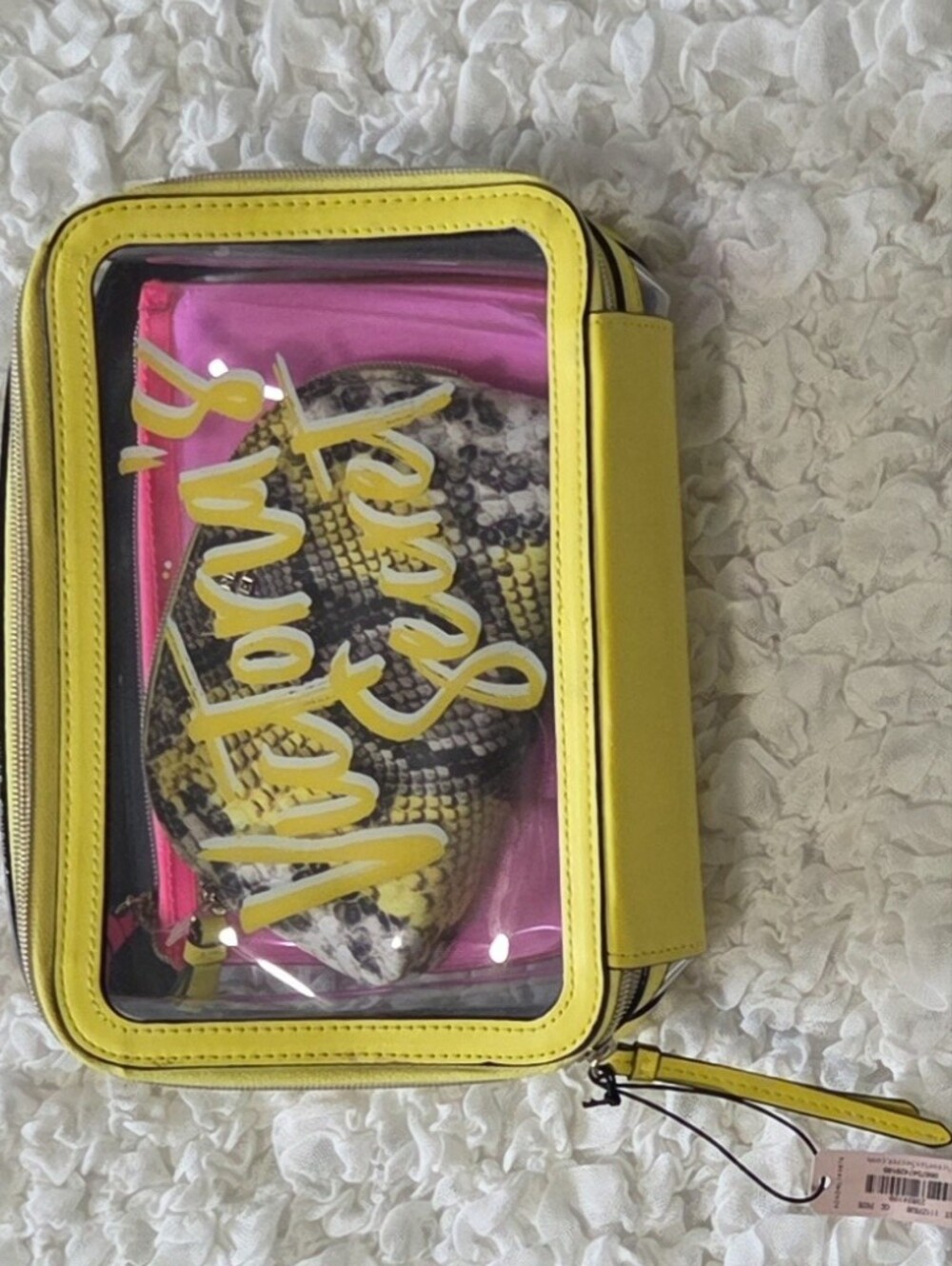 NWT VICTORIA'S SECRET Transparent Yellow Travel  Makeup Bag Set